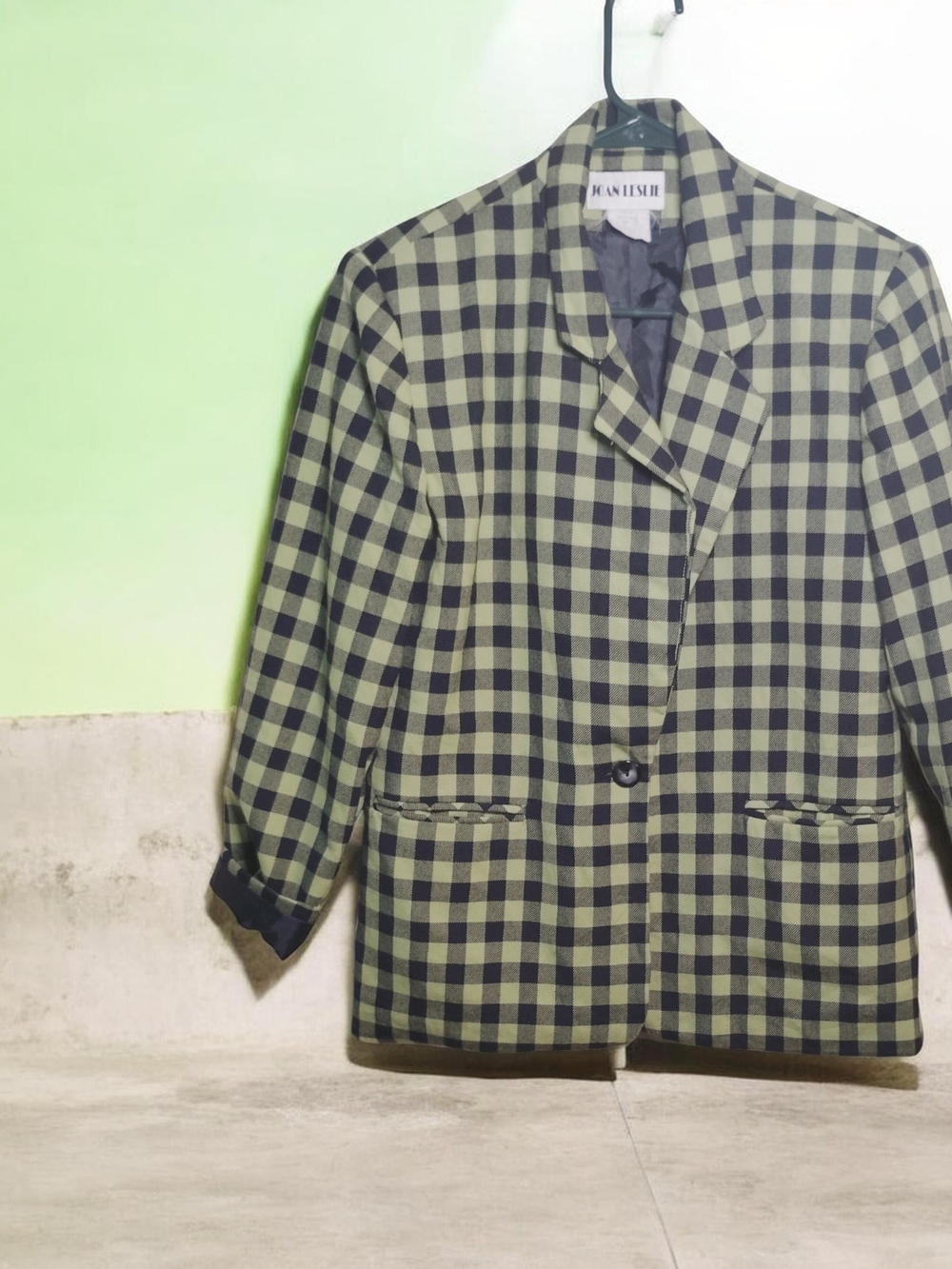 Joan Leslie Green & Black Checked Jacket Vintage 100%Wool